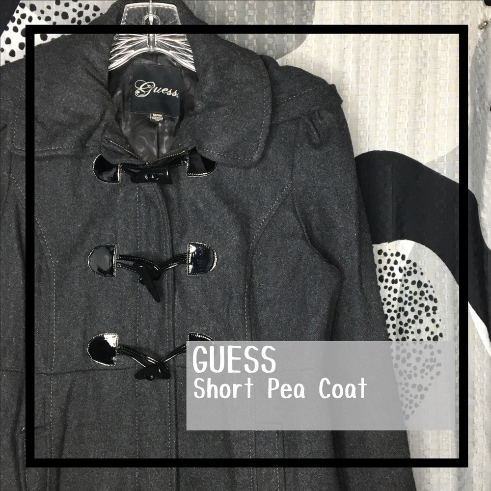 GUESS • Hooded Double Breasted Short Wool Pea Coat